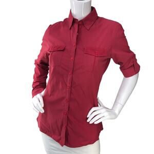 Kuhl Womens Size S Airkraft Shirt UPF 30 Roll Tab Sleeve Lens Cleaner Insert Red